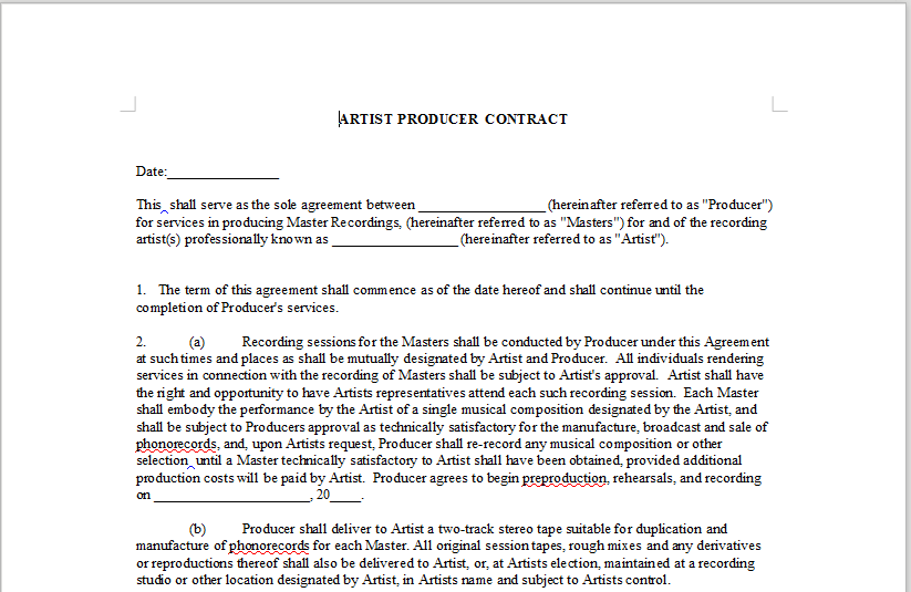 Producer contract artist agreement between Local artist inks contract for private studio in appleton